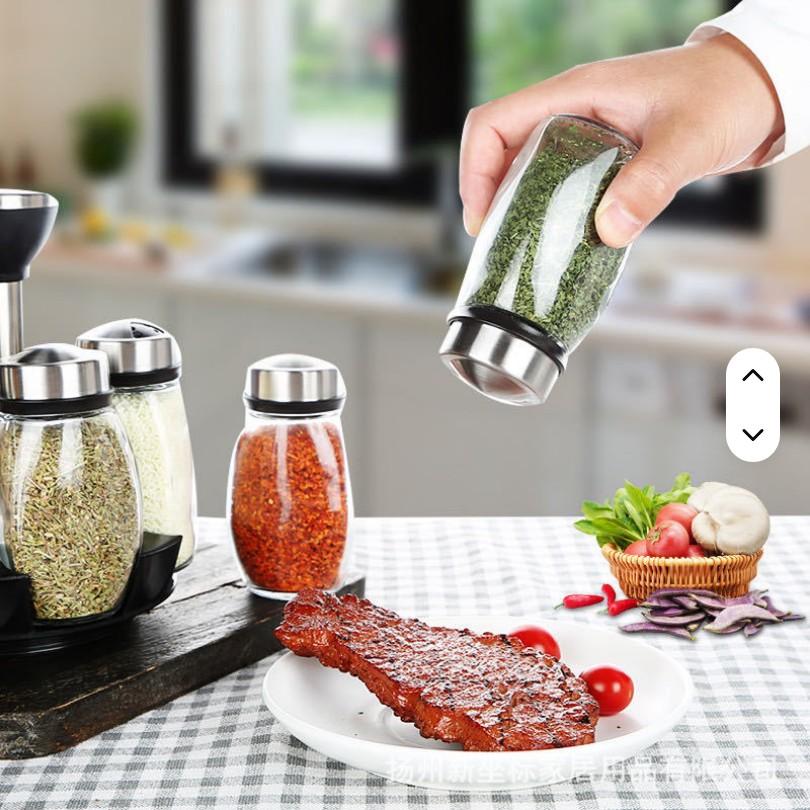 Kitchen Household  Set Seasoning Jar Creative Rotation Glass Bottle